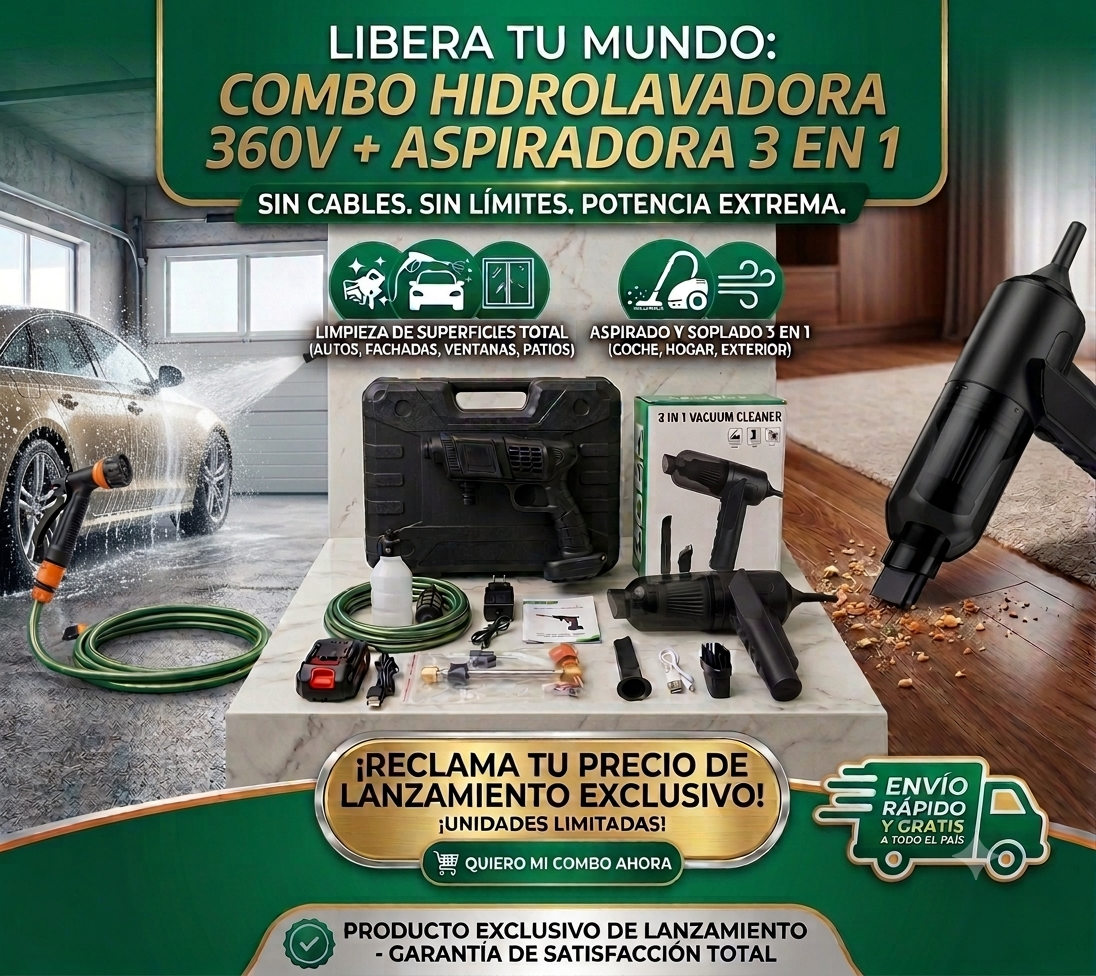 Combo Hidrolavadora Inalámbrica + Aspiradora 3 en 1