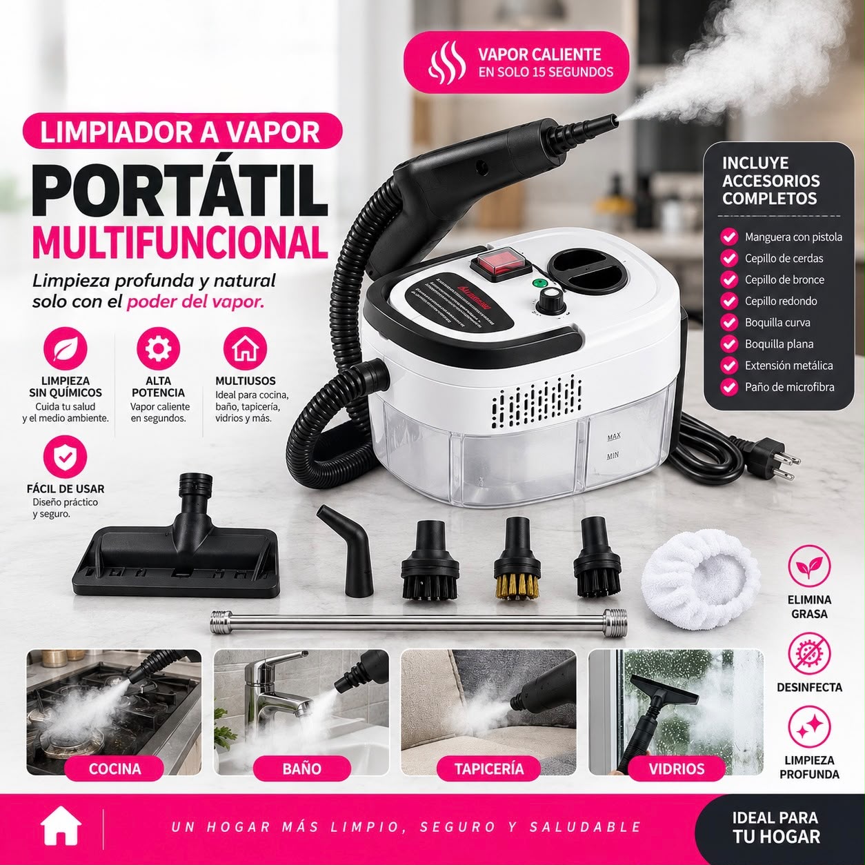 Limpiador a vapor portátil multifuncional
